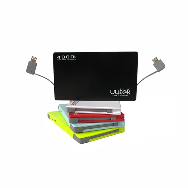 

New products portable charger wallet online shopping 2018 with 4000mah battery and built-in cables for cell phone UUTEK RSK5, Blue;red;white;black;green