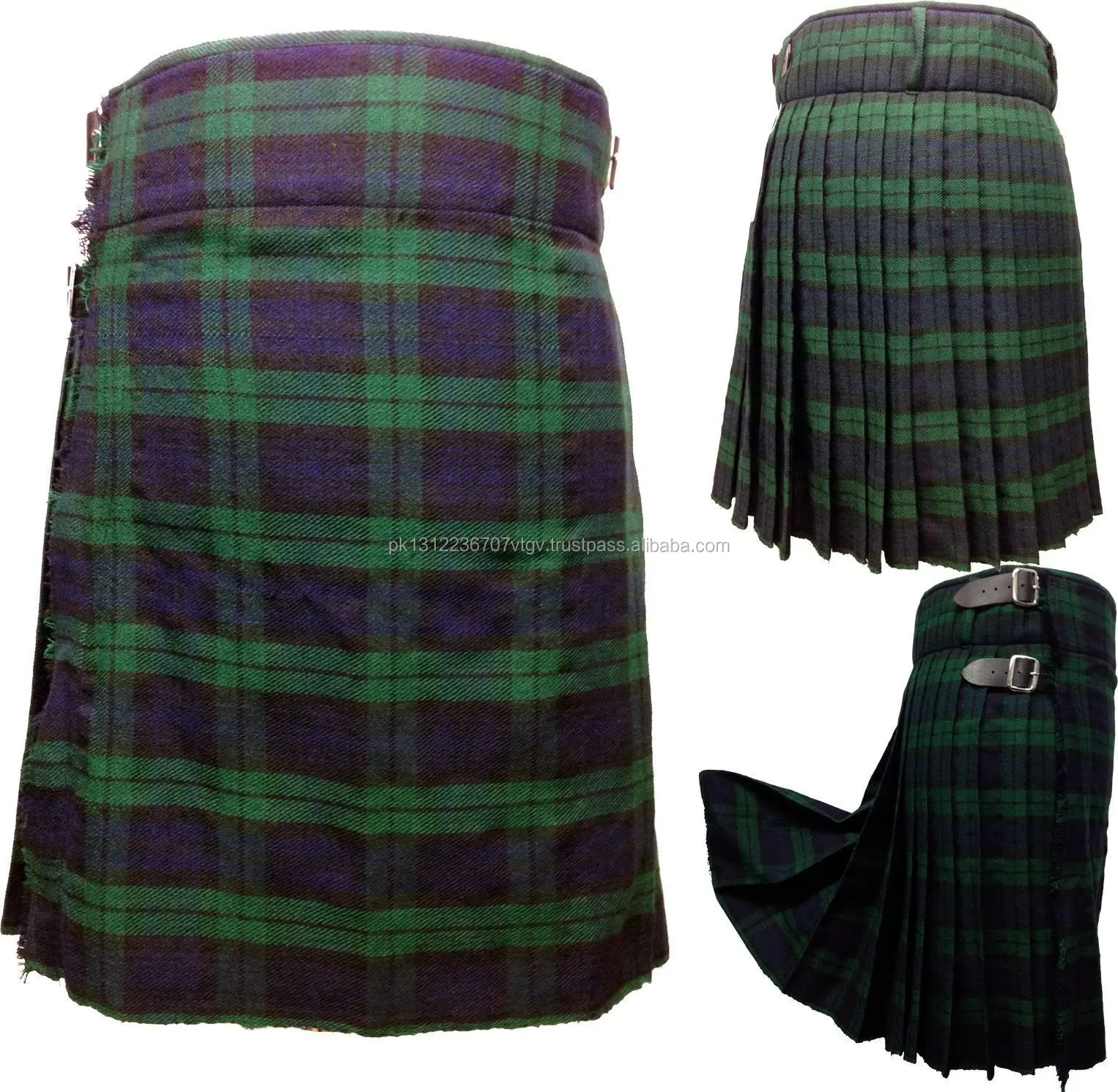 DSS Black & Irish Green Utility Kilt - 40 Inch Waist, Cotton & Tartan, Leather Straps, Cargo Pockets