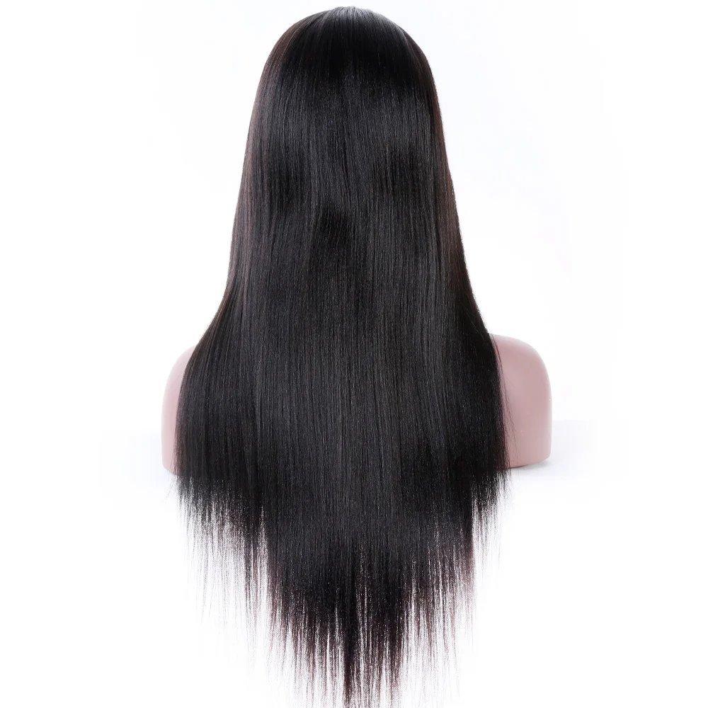 

Cheap stock long 100% raw virgin indian remy human hair yaki straight full lace wig with baby hair