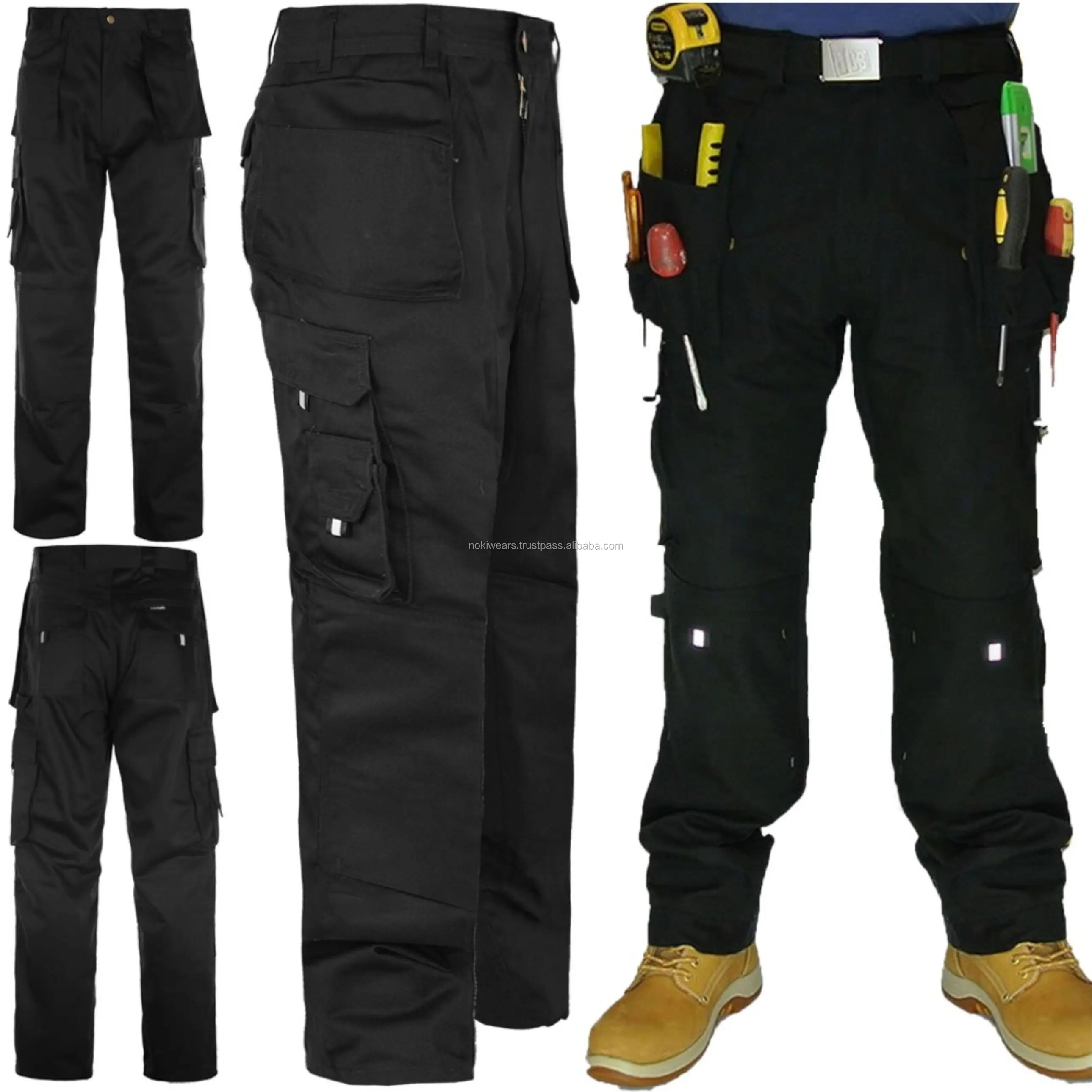 Multi Pockets RED BELT Work Trousers Pants Combat Style Heavy Duty Knee Pad 