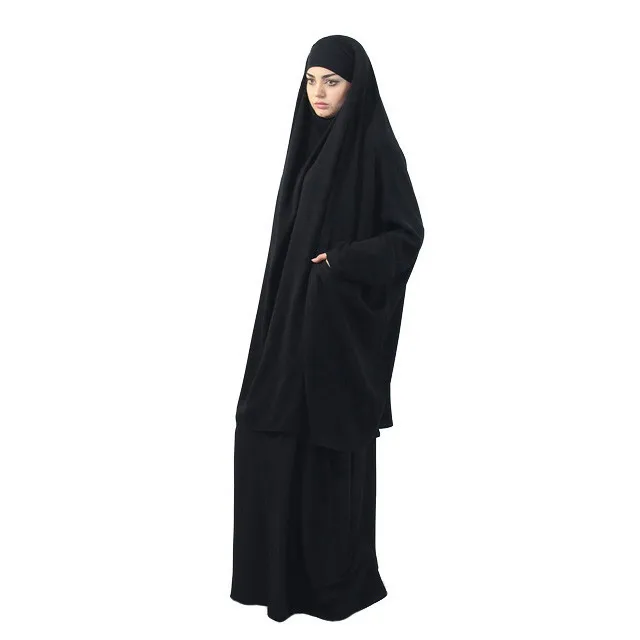 Long Hijab Two Piece Black Jilbab Muslim Prayer Dress - Buy Muslim ...