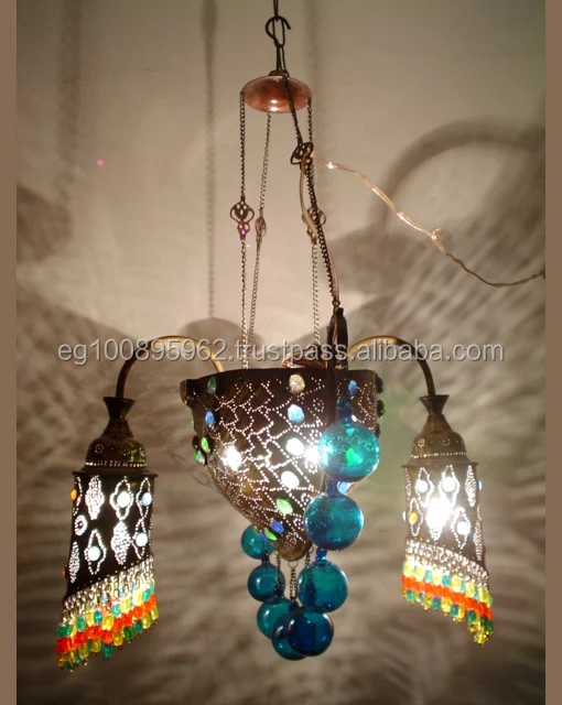 Br171 Beaded Turquoise Blue Glass Art Pendant Shade Chandelier