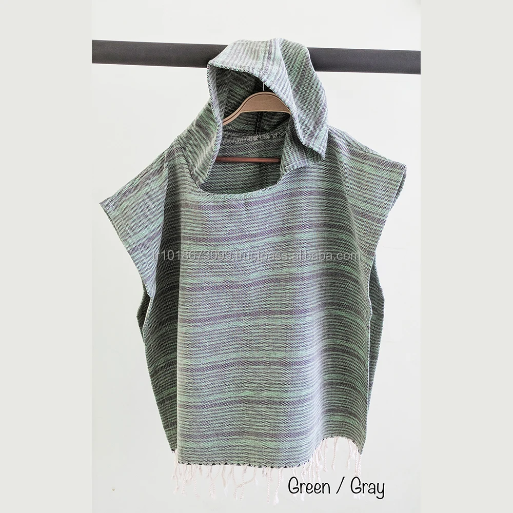 Pestemal Towel Poncho For Kids Brown Milky Beige Stripes Pnctrybmlky