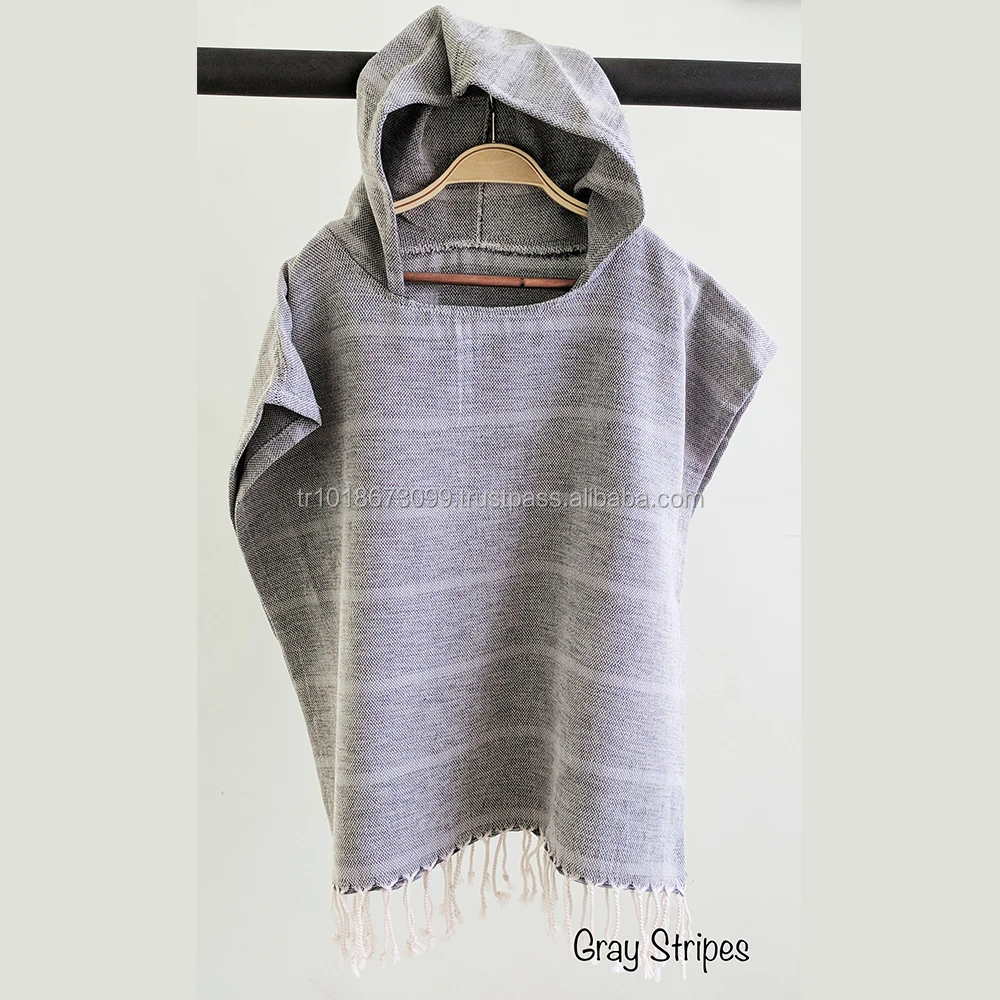 Pestemal Towel Poncho For Kids Brown Milky Beige Stripes Pnctrybmlky