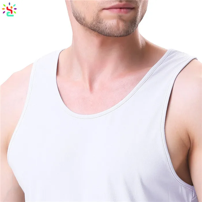White Undershirt Men Tank Top Plain Basic Tee Crew Neck Sleeveless T