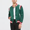 Flat Collar Snap-button Front Colorblock Faux Leather Ribbed Varsity Jackets