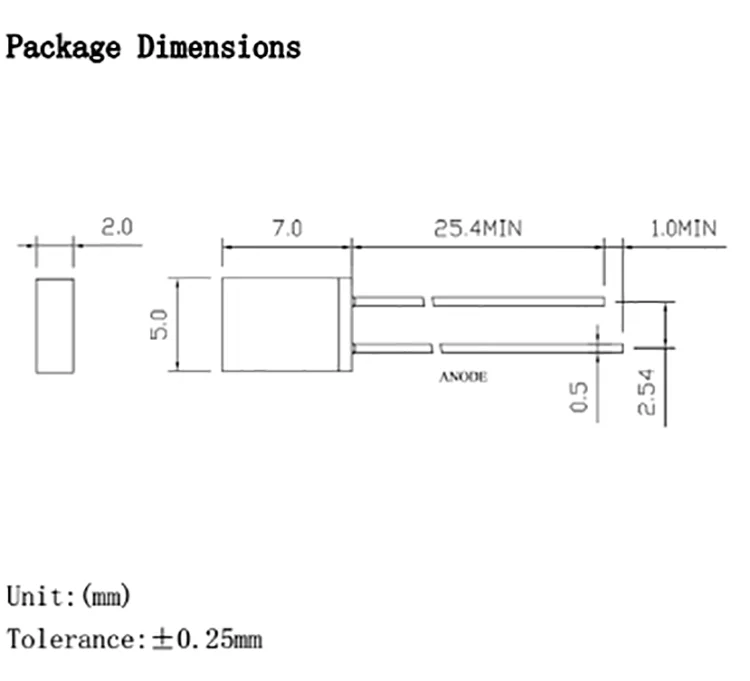 2x5x7 red square led