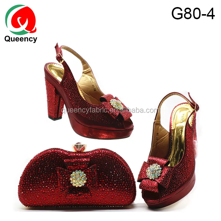 G80-4 wine Party High Heel Shoes And Matching Clutch Bag Evening