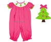 Nice X-mas tree smocked long bubble for baby girl