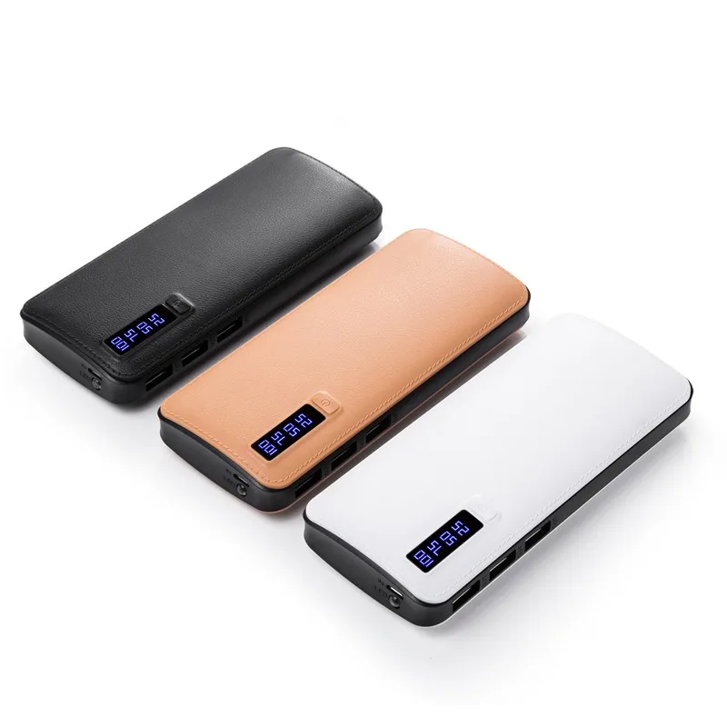 

custom logo ultra slim power bank 10000mah 3 usb portable charge leather power banks with lcd screen KD-204