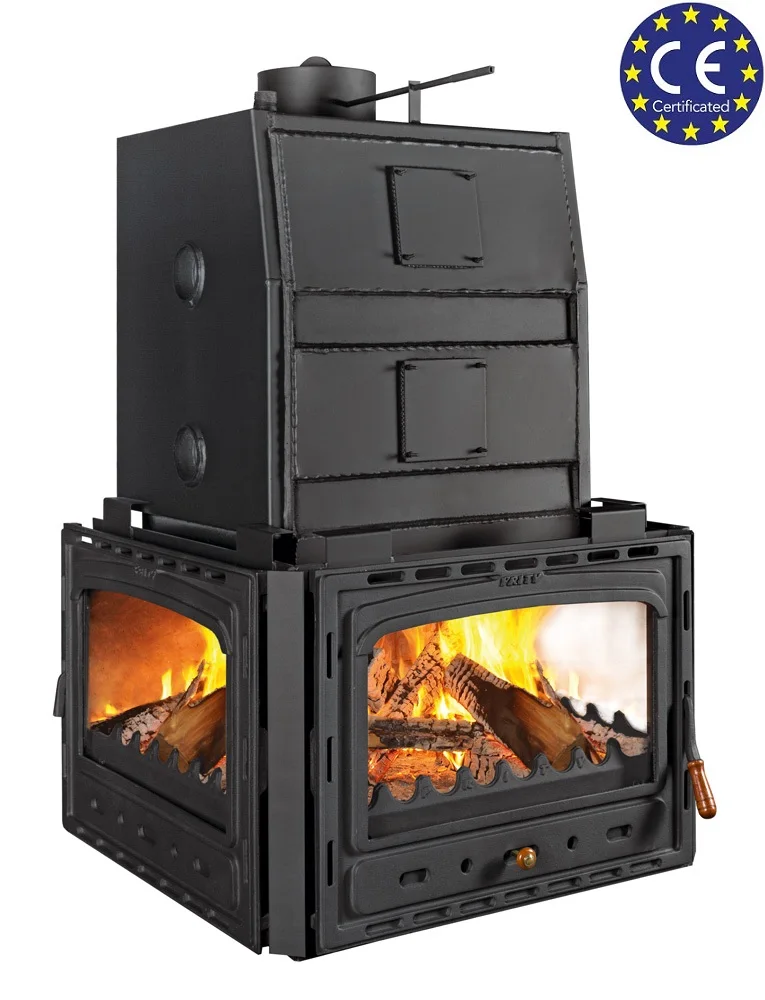 Wood Burning Fireplace Insert Three Sided With Water Jacket Boiler