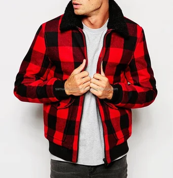 red and black plaid jacket with hood