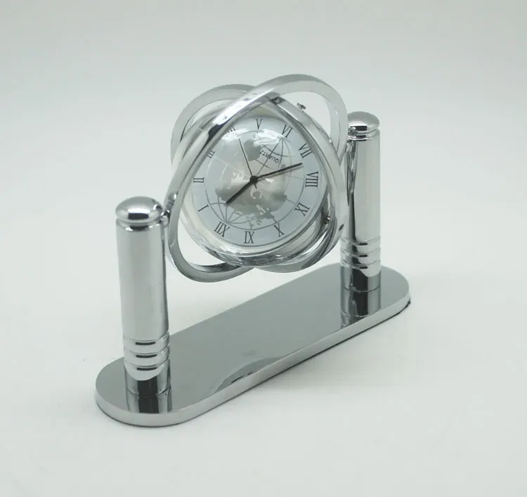 Swivel Stand Table Clock Metal Silver Home Accessories