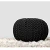 Knitted Pouffe Ottoman Footstool Floor Ottoman Black Cotton Pouffe knitted Footrest Ball Ottoman Pouf