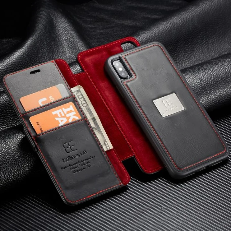 Leather Wallet Phone Cover for iPhone XS XR X Max Removable Magnetic Flip Card Slot Phone Cover for iPhone 7 8 6s Plus PU Case