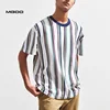 MGOO Custom Colorful Vertical Striped Printed Ribbed O Neck Loose Fit Men Tee