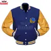 Custom embroidery GSW BLUE GOLD FRONT & Logo Varsity Jackets with striped knit cuffs