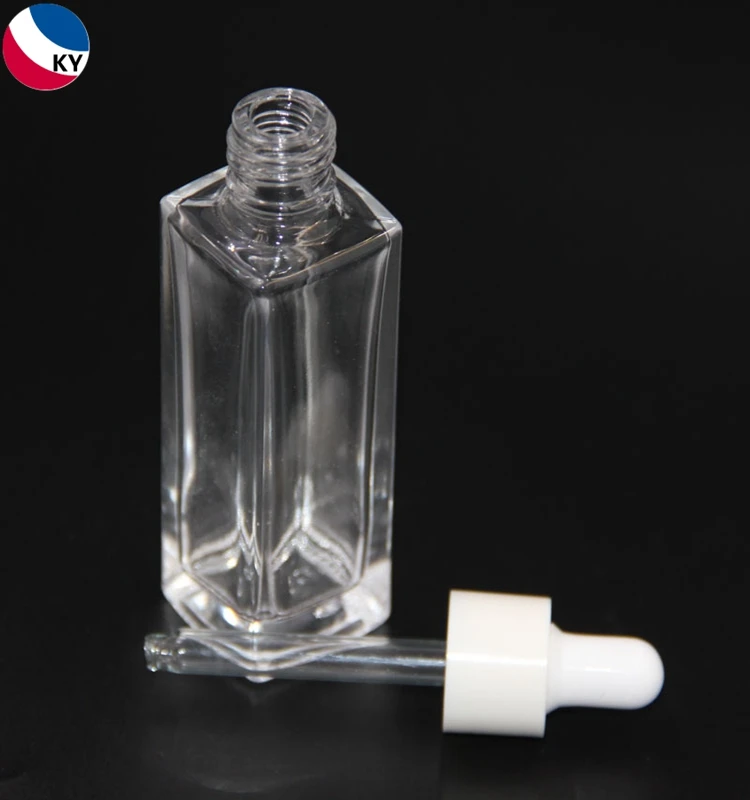 High End Essential Oil Dropper 30ml Tall Square Face Oil Glass Dropper