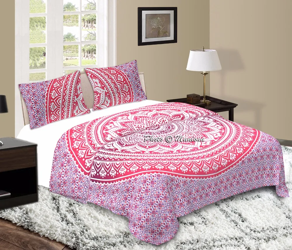 Indian Mandala Duvet Cover Pink Ombre Traditional Doona Cover With