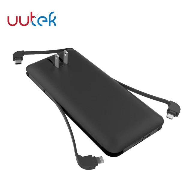 UUTEK white and black  all in one power banks 10000mah with built-in AC wall plug for smartphones