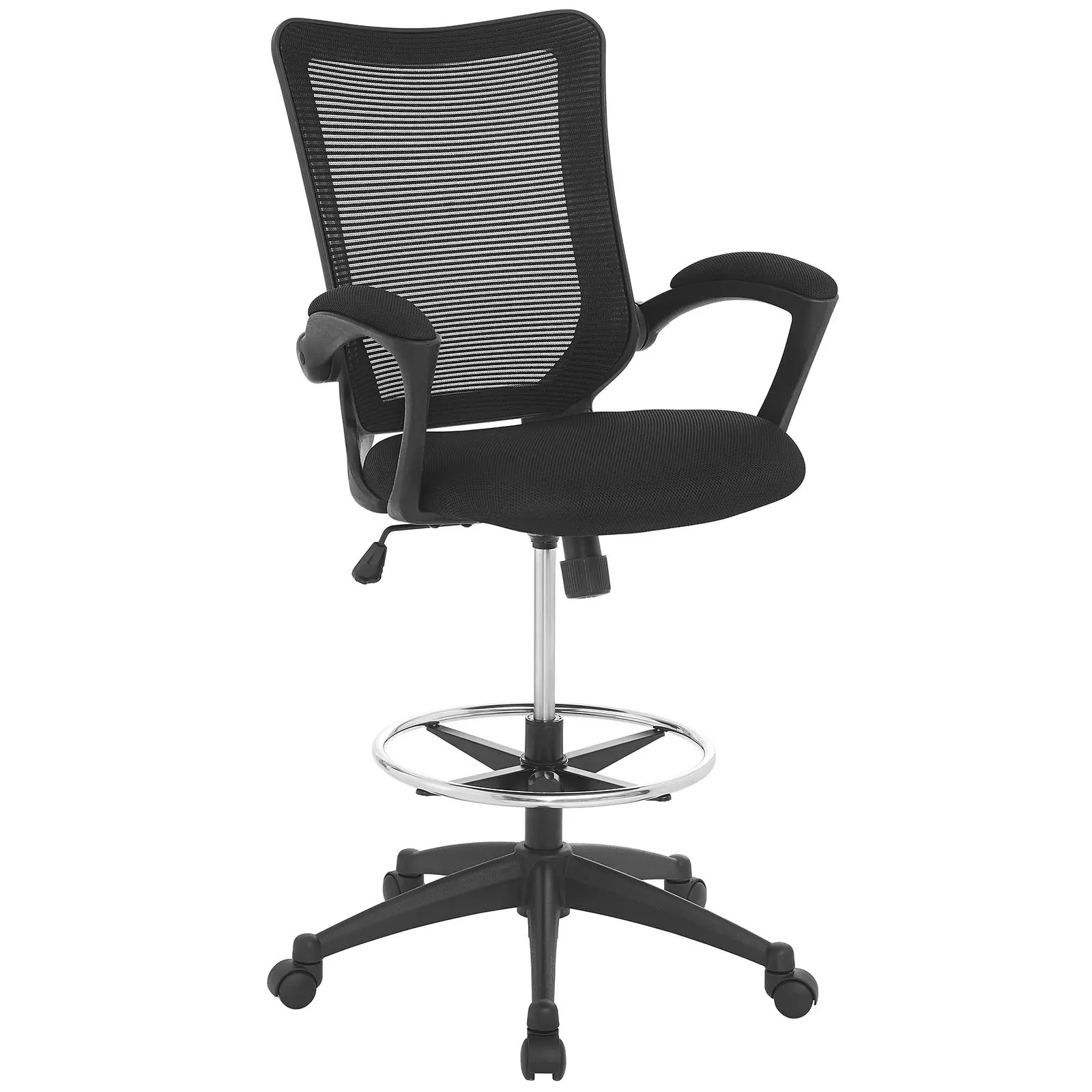 Modway Project Drafting Chair In Black - Reception Desk Chair - Tall Office Chair For Adjustable Standing Desks - Counter Height Drafting Table Chair