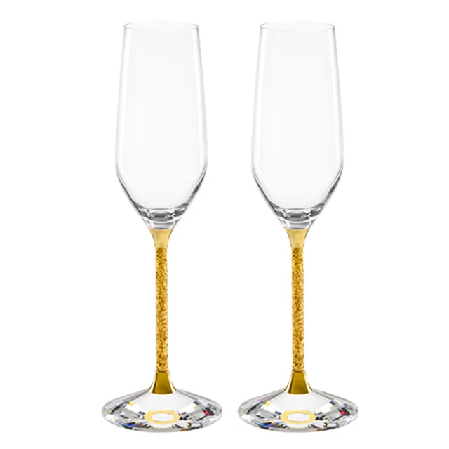 

Noble Champagne Flutes Golden Flakes in Glass Stem Wedding Gift Glasses