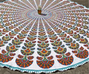 Traditional Indian Mandala Round Roundie Beach Towel Throw Peacock