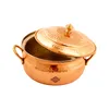Indian art villa copper steel hammered casserole bowl and lid with tin lining tableware 1950 ml