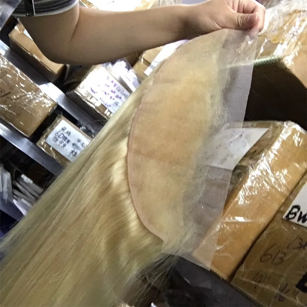 

European Blonde hair 4*4(,14,16)*2 (18,20)*1 / 13*4 frontal(14,16,18,20)inch*2 / 30 32*3 blonde hair weft