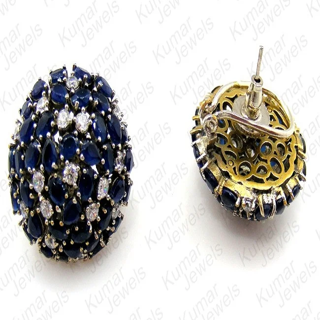 Big Design Round Blue Sapphire Cz Clip On Tops Earrings View Fancy Stud Earring Kumar Jewels Product Details From Kumar Jewels On Alibaba Com