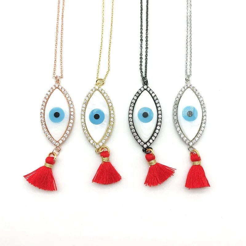 

Tassel Necklace charm turkish eye design shell pendant women jewellery, Gold;rose gold;silver;black