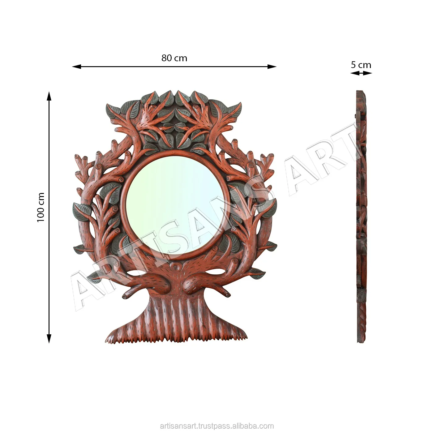 Antique Rustic Tree Shaped Mirror Frame Vintage Wooden Antique Painted