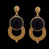 Checker Cut Black Onyx Gemstone Fashionable Dotted Design Gold Plated Stud Type Earrings