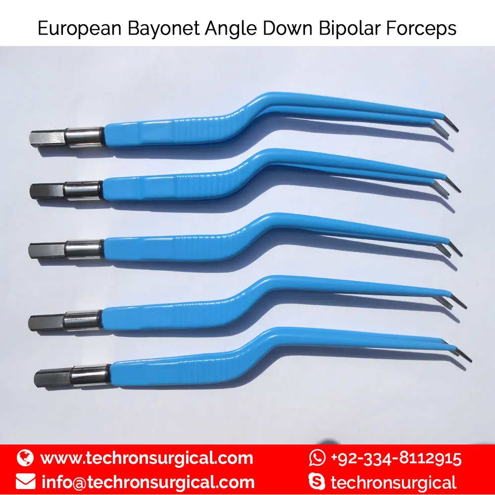 European Angled Down Electro Insulated Bipolar Forceps 22cm Tip