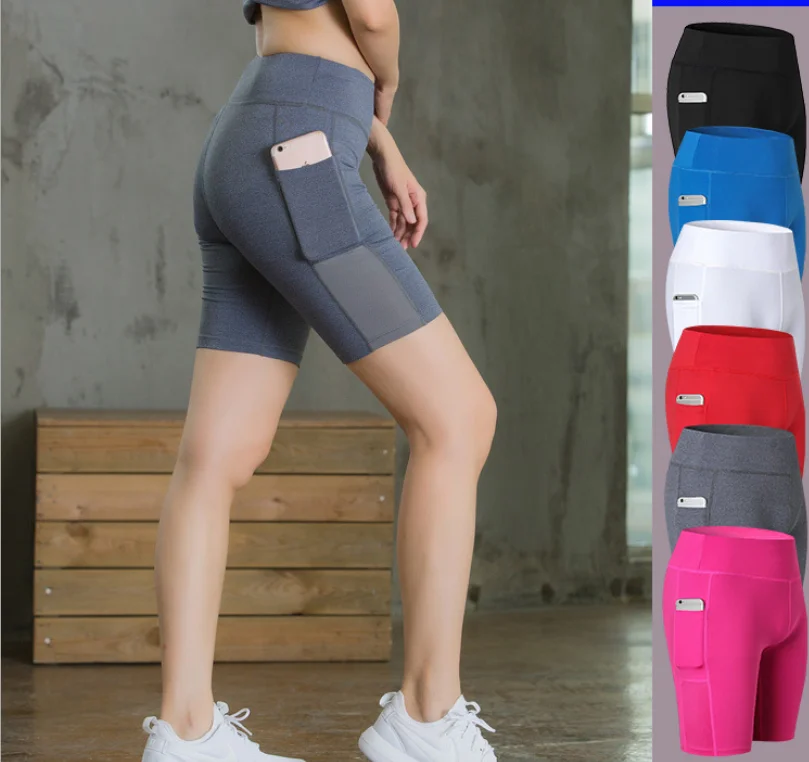 

Logo customized Women High waisted Black plain color Fitness Pants Stretchy Short Leggings with zipper shorts, As pictures