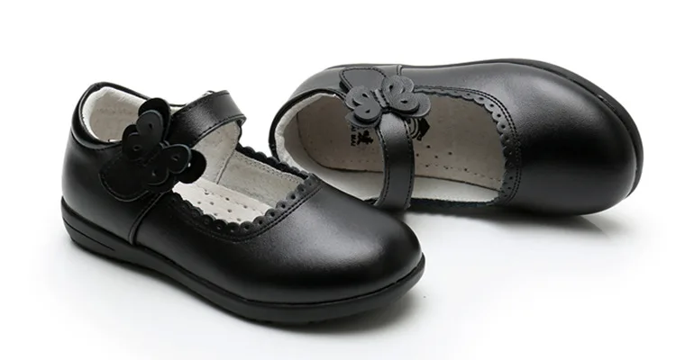 
XS8805 black color buckle straps girls leather dress shoes 