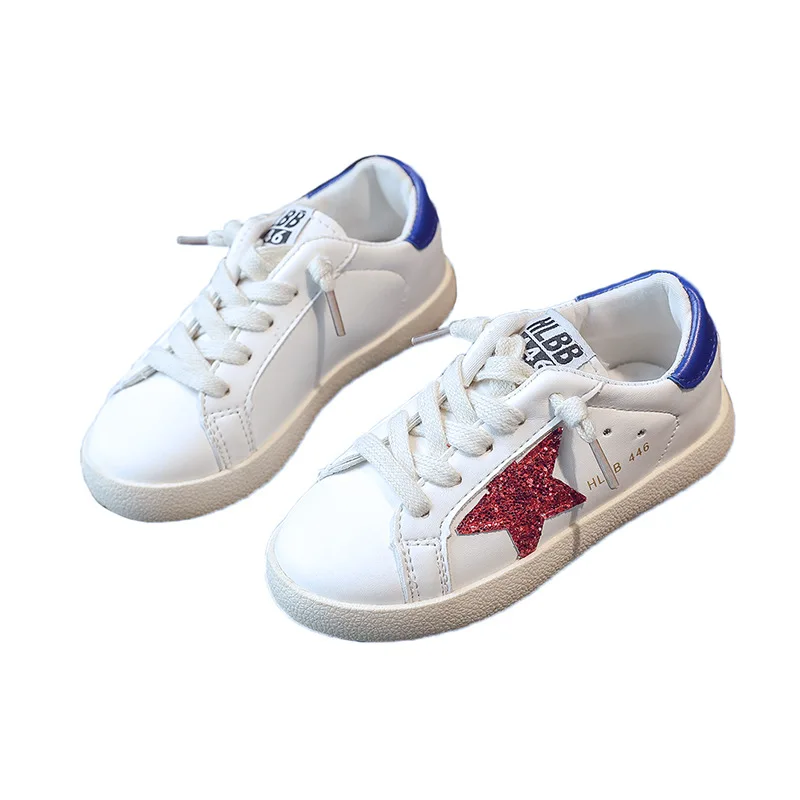 

white big bling bling star rubber sole kids casual shoes, Red/green/golden
