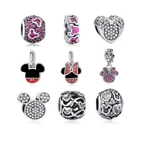 

925 Sterling Silver Charm with Cubic Zircon Cartoons Mouse Dangle Charms Fit Original Bracelet DIY Authentic Jewelry Making