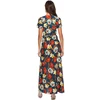 Angel Navy Blue Dresses Ladies Floral Pattern Maxi Dress Summer Short Sleeve Eye Catcher For Women
