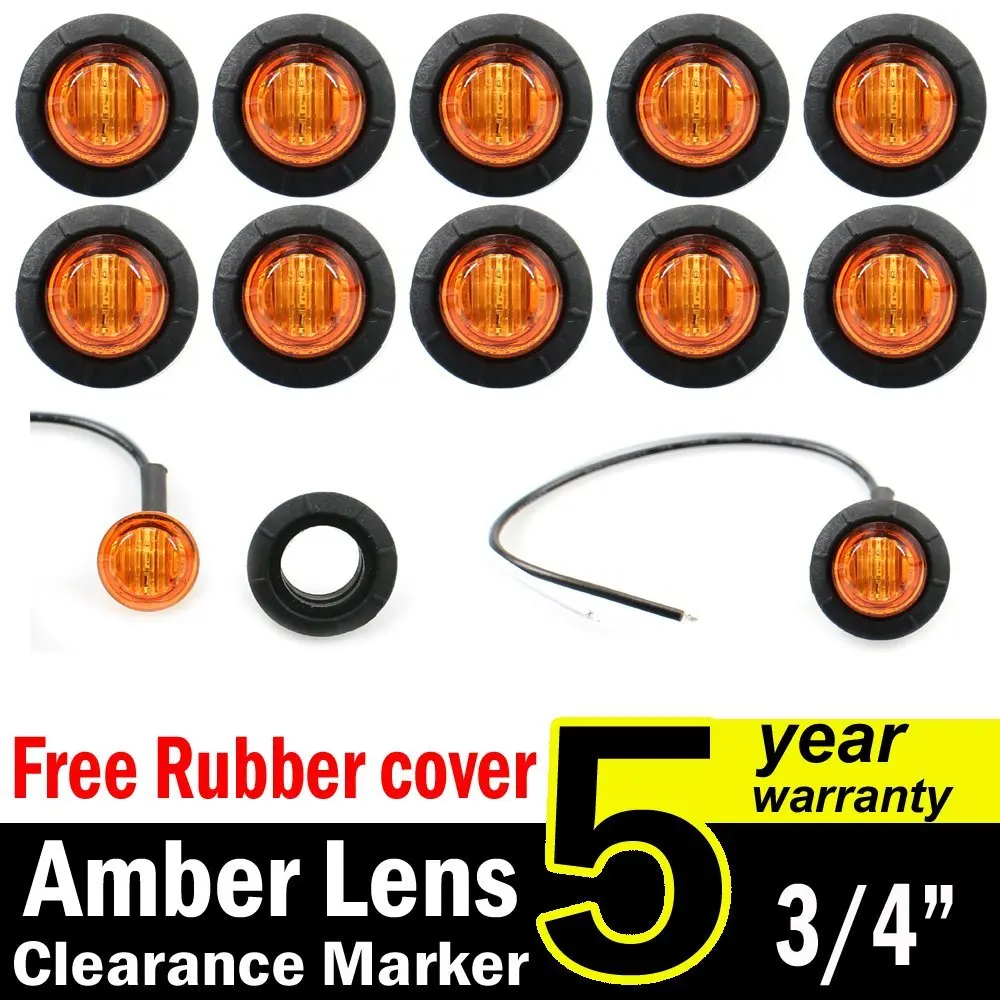 10 Pcs TMH 3/4" Inch Mount Amber LED Clearance Markers Bullet Marker lights, side marker lights, led marker lights, led side marker lights, led trailer marker lights, trailer marker light