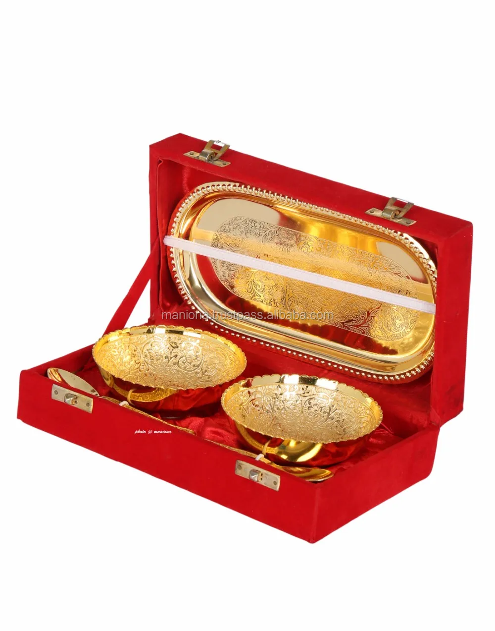 Handmade Antique Wedding German Silver Gold Brass Bowl Set