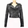 WOMENS FASHION JACKET HAND FIXED SPIKED SILVER STUDDED REAL LEATHER BIKER JACKET