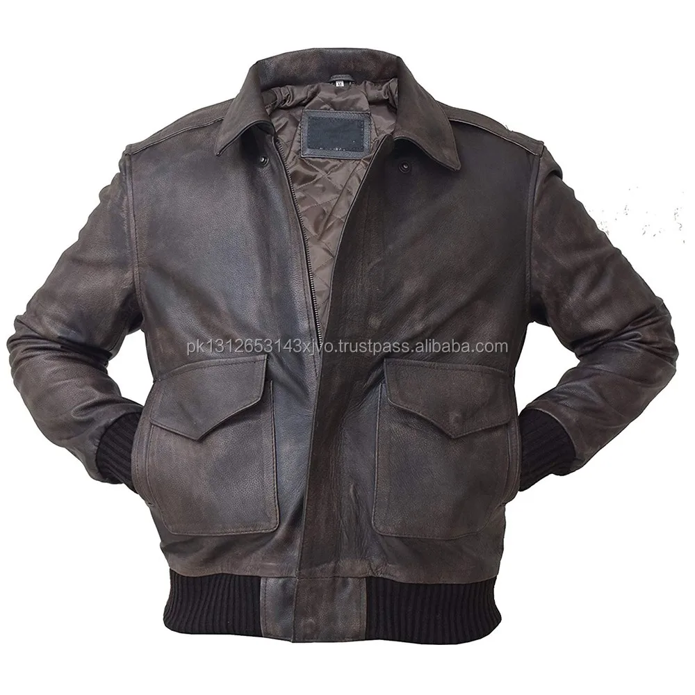 Men's Bomber A2 Aviator Pilot Police Military Real Leather Jacket