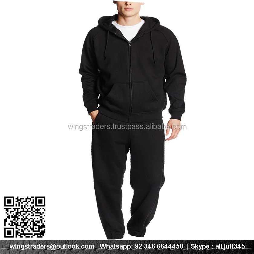 mens black fleece tracksuit