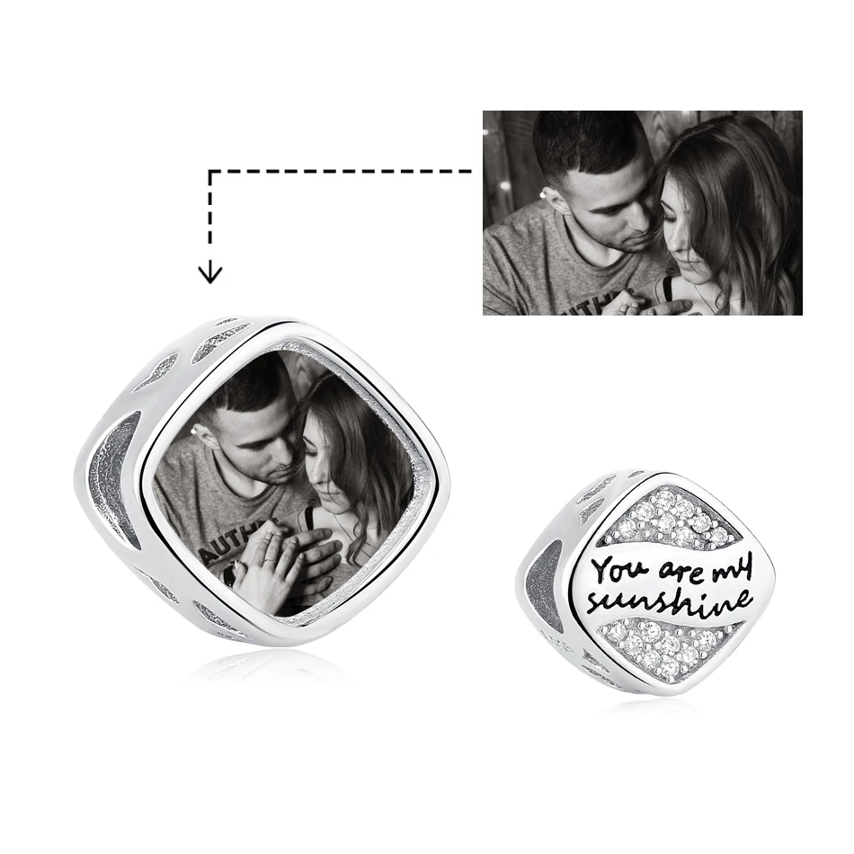 

925 Sterling Silver Charm You are my sunshine Custom Photo Charm Fit Bracelet DIY Personalized Jewelry