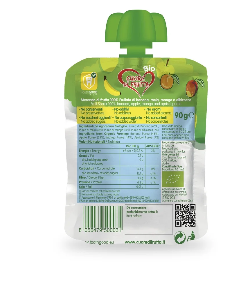 
Banana, apple, mango and apricot smoothie 90 gr 