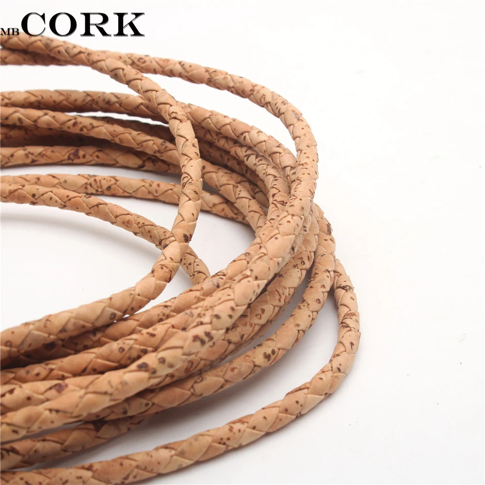 5mm Round Natural cork Braided cork cord Portuguese cork wholesale jewelry supplies /Findings Cor-124