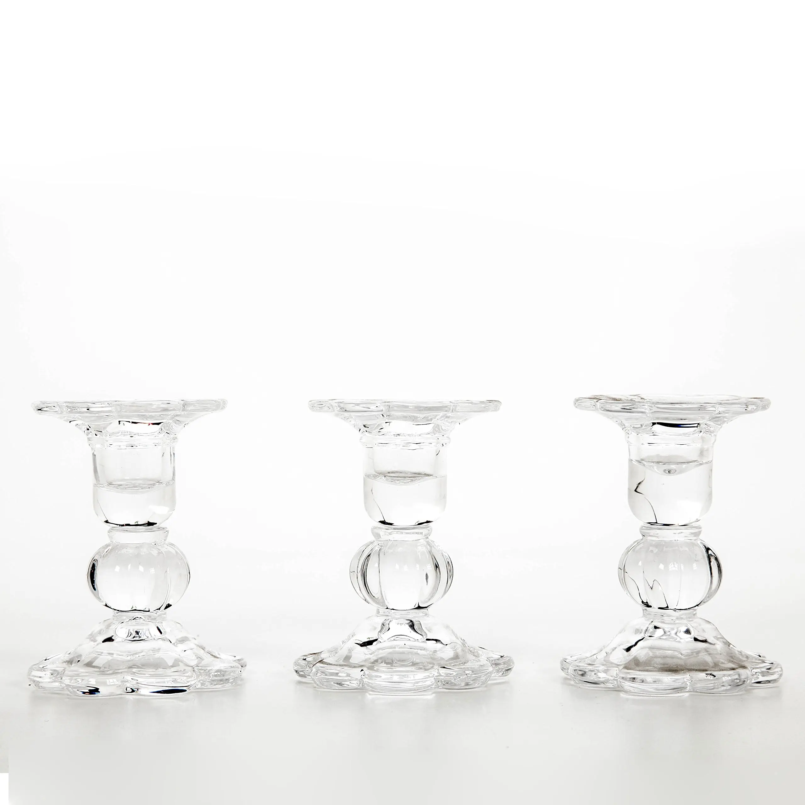 Hosley Set of 3 Glass Taper Candle Holders - 3.9" High. 