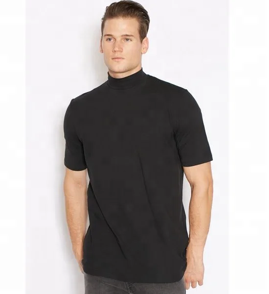 high neck t-shirt with short sleeve mens big neck t-shirt