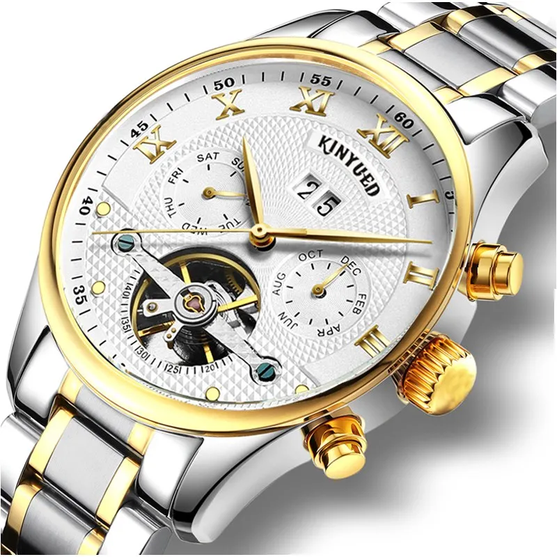 2018 KINYUED J009 High-End Stainless Steel Tourbillon Watches Men Luxury Brand Automatic Mechanical Wrist Watch